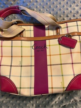 Vintage Coach Heritage Stripe Tattersall Small City Tote